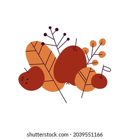 Hand drawn vector autumn leaves and apples set. Design for poster, kitchen textiles, clothing and website