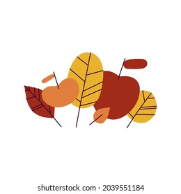 Hand drawn vector autumn leaves and apples set. Design for poster, kitchen textiles, clothing and website