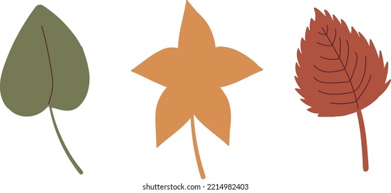 Hand drawn vector autumn leaves set in green yellow and red colors. Editable color of leaves. Isolated vector illustration