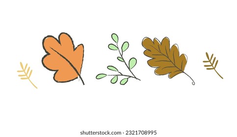 Hand drawn vector autumn leaves set. Design for poster, textiles, print and website. Cute style