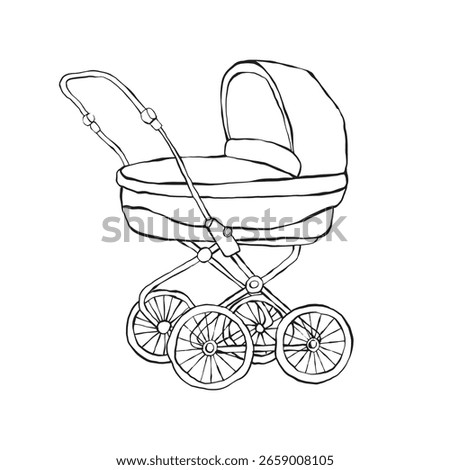 Hand drawn vector baby perambulator