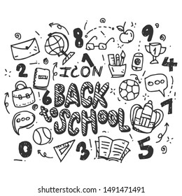 Hand Drawn Vector Back to school icons set isolated on white background. symbols