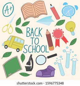 Hand drawn vector back to school set