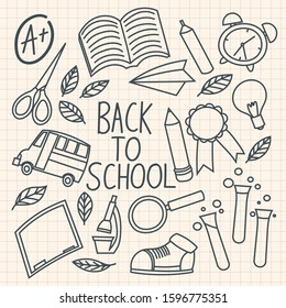 Hand drawn vector back to school set