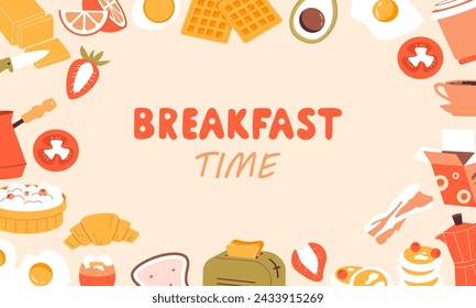 Hand drawn vector background. Breakfast concept on light background. Vector illustration