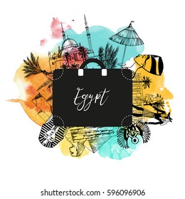 Hand drawn vector background of Egypt. 