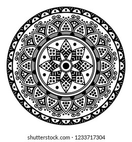 Hand drawn vector background. Ethnic mandala ornament, circular decorative element. Can be used for coloring book, greeting card, phone case print, etc. Vector illustration EPS 10.
