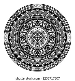 Hand drawn vector background. Ethnic mandala ornament, circular decorative element. Can be used for coloring book, greeting card, phone case print, etc. Vector illustration EPS 10.
