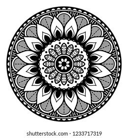 Hand drawn vector background. Ethnic mandala ornament, circular decorative element. Can be used for coloring book, greeting card, phone case print, etc. Vector illustration EPS 10.
