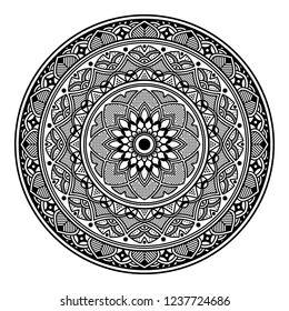 Hand drawn vector background. Ethnic mandala ornament, circular decorative element. Can be used for coloring book, greeting card, phone case print, etc. Vector illustration EPS 10.

