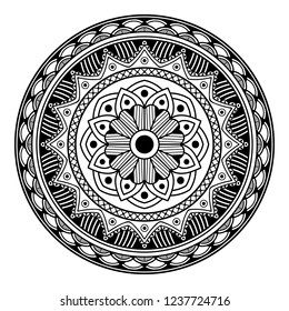Hand drawn vector background. Ethnic mandala ornament, circular decorative element. Can be used for coloring book, greeting card, phone case print, etc. Vector illustration EPS 10.
