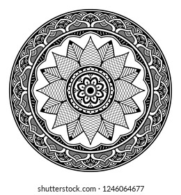 Hand drawn vector background. Ethnic mandala ornament, circular decorative element. Can be used for coloring book, greeting card, phone case print, etc. Vector illustration EPS 10.
