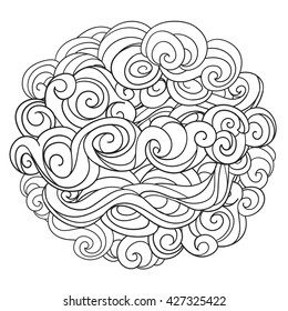 Hand drawn vector background with linear twirl pattern. Template for design and decoration winter greeting cards, covers, invitations. For Christmas and New Year