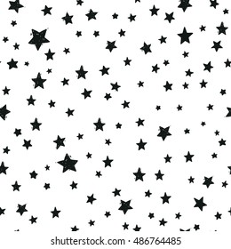 Hand Drawn Vector Background. Simple Seamless Star Pattern. Stamp Effect