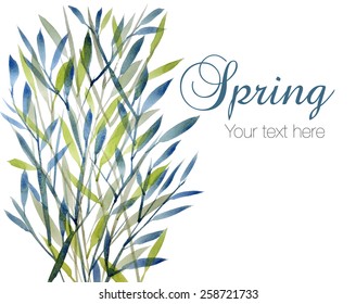 The hand drawn vector background. Watercolor art for your design. Overlapping leaves with fresh colors. Decoration for greeting and business cards, banners, websites. 