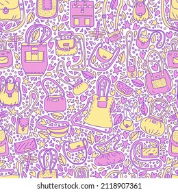 Hand drawn vector bags seamless pattern, Can use for print, web, fabric. Doodle illustration.