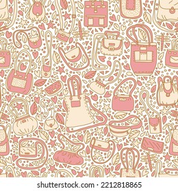 Hand drawn vector bags seamless pattern, Can use for print, web, fabric. Doodle illustration.
