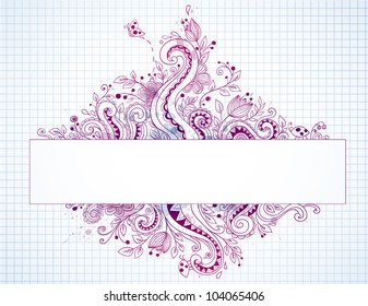 Hand drawn vector banner with decorative floral elements