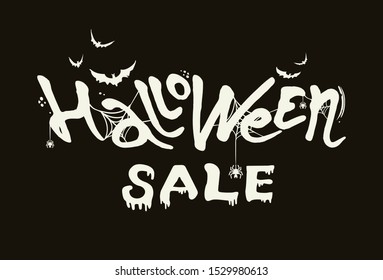 Hand drawn vector banner Halloween Sale. Modern brush calligraphy with spider web. Letters of molten wax on a black background. Template as scary banner, design, print, typography poster.
