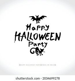 Banner vector dibujado a mano Feliz Halloween. Caligrafía moderna de pincel con vampiros murciélagos y gatos negros. Invitación a la fiesta de Halloween. Plantilla como pancarta aterradora, diseño, impresión, afiche de tipografía.
