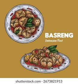 Hand drawn vector Basreng Indonesian Food illustration design
