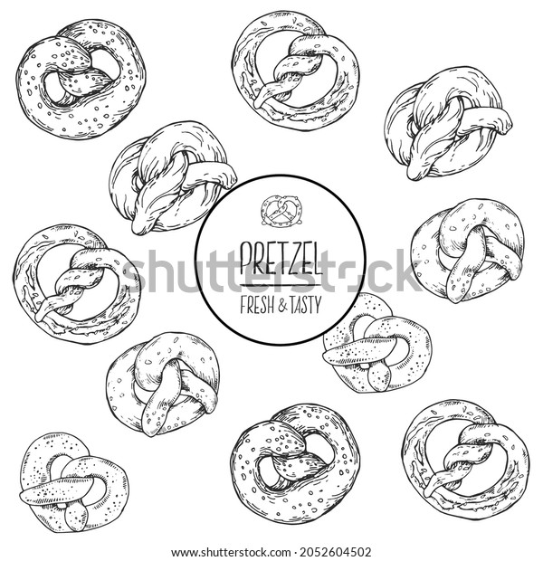 Hand Drawn Vector Bavarian Pretzel Illustration Stock Vector (Royalty Free) 2052604502