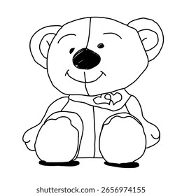 Hand drawn vector bear doll black and white 