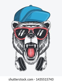 Hand drawn vector bear illustration for t-shirt prints, posters and other uses.