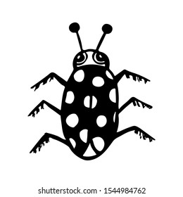 Hand drawn vector beetles. Black and white insects for design, icons, logo or print. Drawn with dots. Great illustration for Halloween.