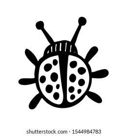 Hand drawn vector beetles. Black and white insects for design, icons, logo or print. Drawn with dots. Great illustration for Halloween.