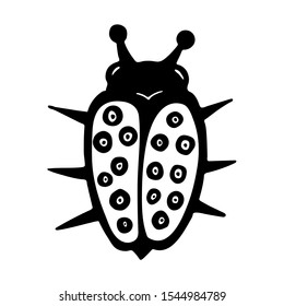 Hand drawn vector beetles. Black and white insects for design, icons, logo or print. Drawn with dots. Great illustration for Halloween.