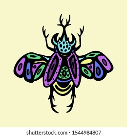 Hand drawn vector beetles. Black and white insects for design, icons, logo or print. Drawn with dots. Great illustration for Halloween.