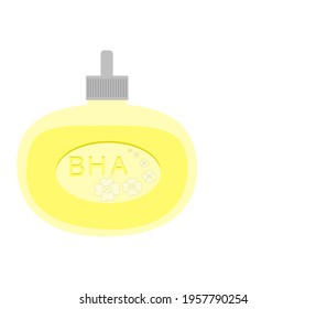 Vector de mano botella de crema de primarosa BHA, extracto de BHA sobre flor de primarosa, extracto de BHA tiene propiedades para ayudar a reducir la inflamación del acné y hacer la piel saludable