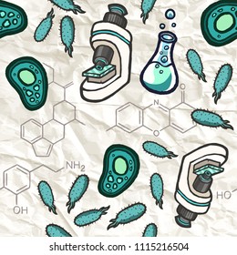 Hand drawn vector biologic seamless pattern.