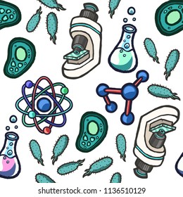 Hand drawn vector biologic seamless pattern.