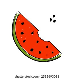 Hand drawn vector of a bitten watermelon slice with vibrant colors summer treat vector illustration