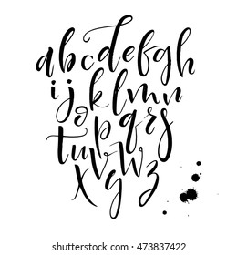 Hand drawn vector black alphabet. Handwritten calligraphy font. Lettering design. Isolated on white background.