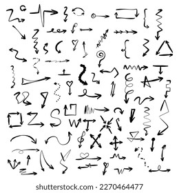 flechas negras de vector dibujadas a mano fijadas en un fondo blanco 