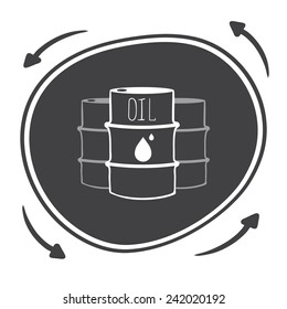 Hand drawn Vector black barrels with oil labels