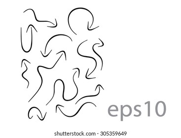 Hand drawn vector black curvy arrows.