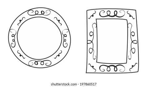 Hand drawn vector black decorative frames isolated on white background