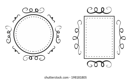 Hand drawn vector black decorative frames isolated on white background