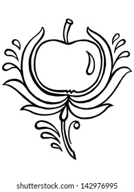 hand drawn, vector, black illustration in Ukrainian folk style