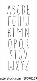 Hand drawn vector black ink font. English alphabet, marker style, doodle big letters. For poster, card, prints, design, decoration.