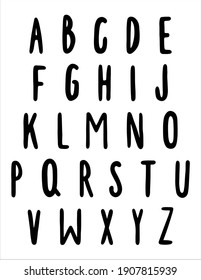 Letra de tinta negra vectorial dibujada a mano. Alfabeto inglés, estilo marcador, letras grandes de doodle. Para afiche, tarjeta, impresiones, diseño, decoración.