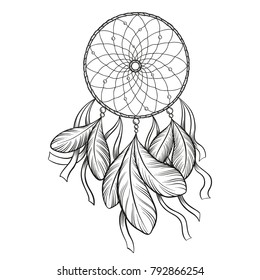 Hand Drawn Vector Black Outline Dreamcatcher Stock Vector (Royalty Free ...