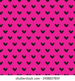 Hand drawn vector black pink Hearts Seamless Pattern. Romantic Valentine's Day, Birthday Holiday Texture. Abstract Love Background for fashion print, wrapping paper, textile, invitation, package, card