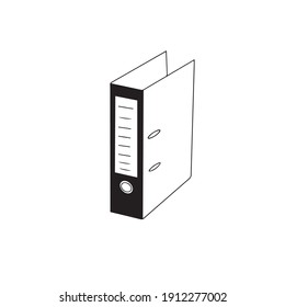 Hand drawn vector black and white hardcover folder for documents storage icon, perspective view, office stationary and supplies. Typography and digital use.