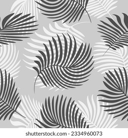 Hand drawn vector Black and white palm leaves seamless pattern. Abstract grunge texture background. Monochrome tropical nature organic illustration. Trendy background with palm texture.