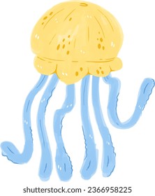 Hand Drawn Vector of Blue yellow Jellyfish